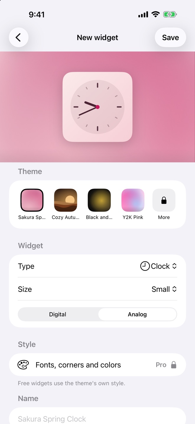 The Homevibe widget editor with font, corner and color options